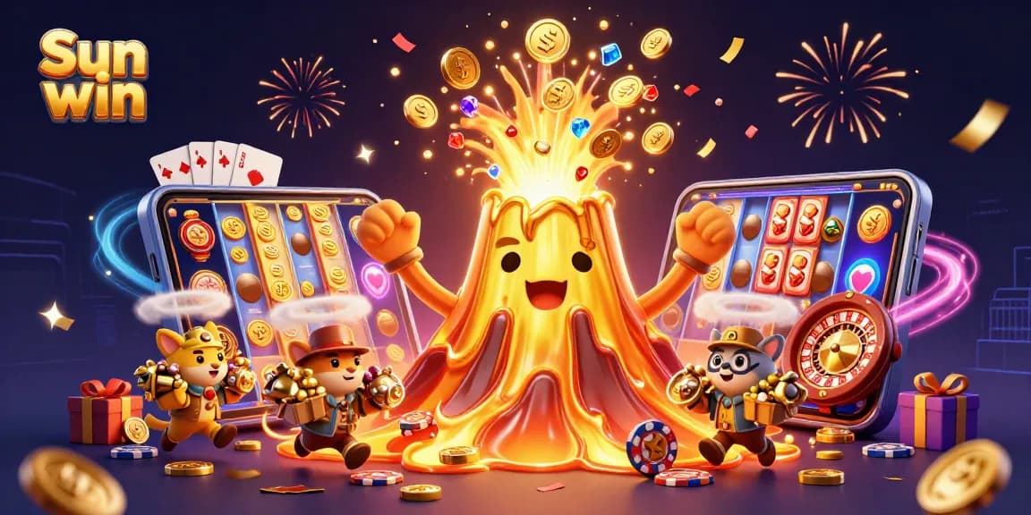 Experience the thrill of Sun win with vibrant visuals and treasures erupting in a dynamic casino setting.