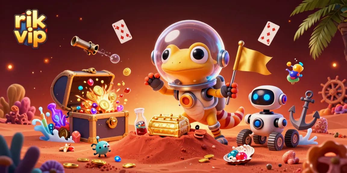 Engage with rik vip in an exciting Martian casino scene bursting with treasures and vibrant game elements.