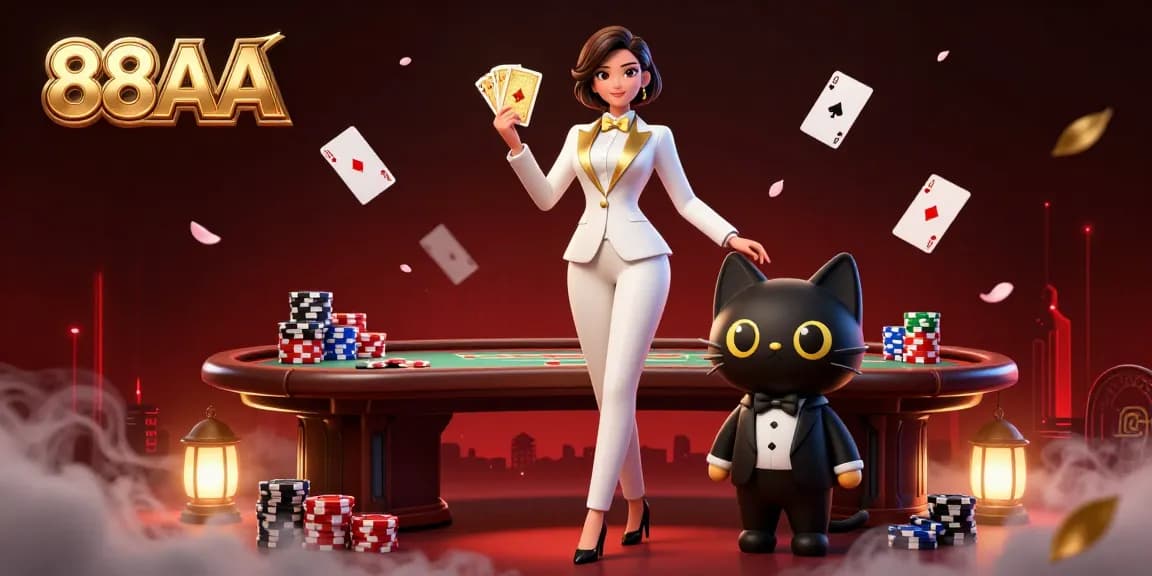 Engage in thrilling card games at 88AA's vibrant casino, featuring stylish characters and rich gaming elements.