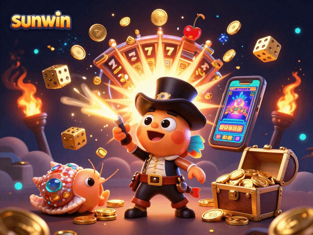 Win with sunwin as the anglerfish attracts golden coins in a vibrant casino scene.