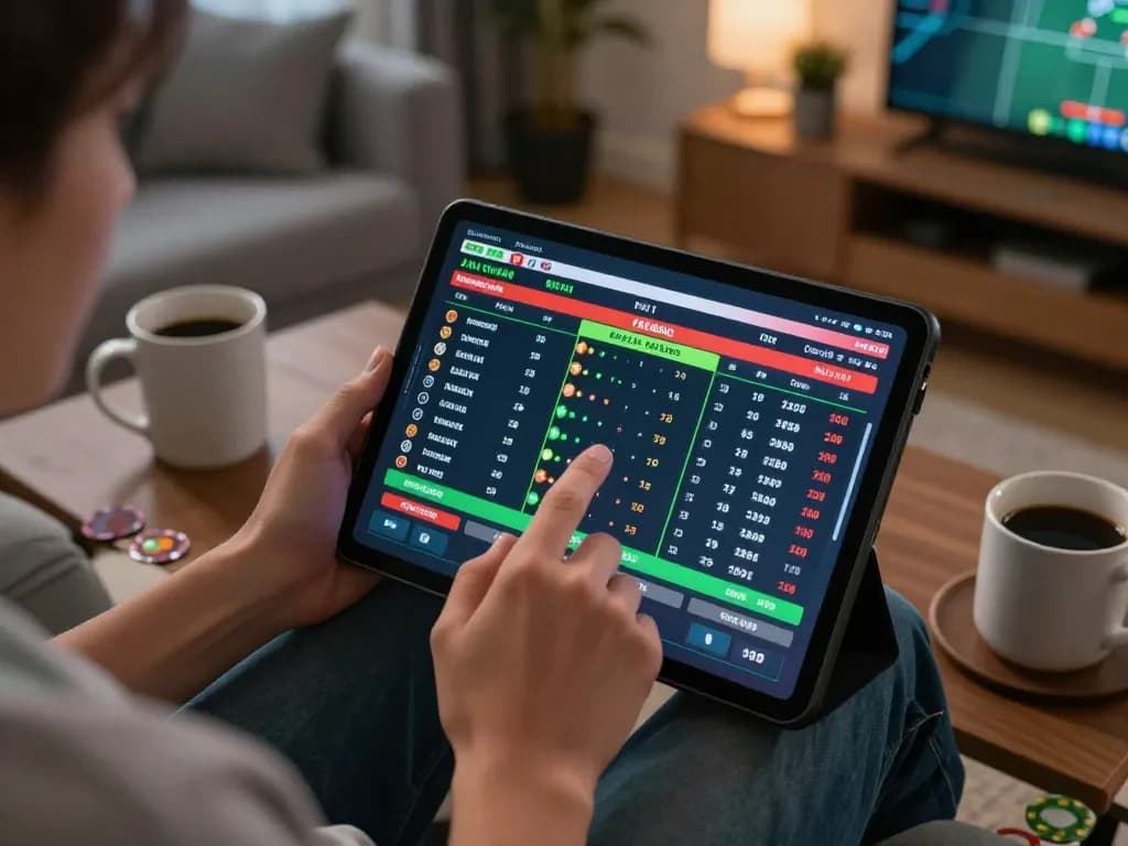 Engaging with sports betting at https://shbet.id/ on a tablet in a cozy home setup.