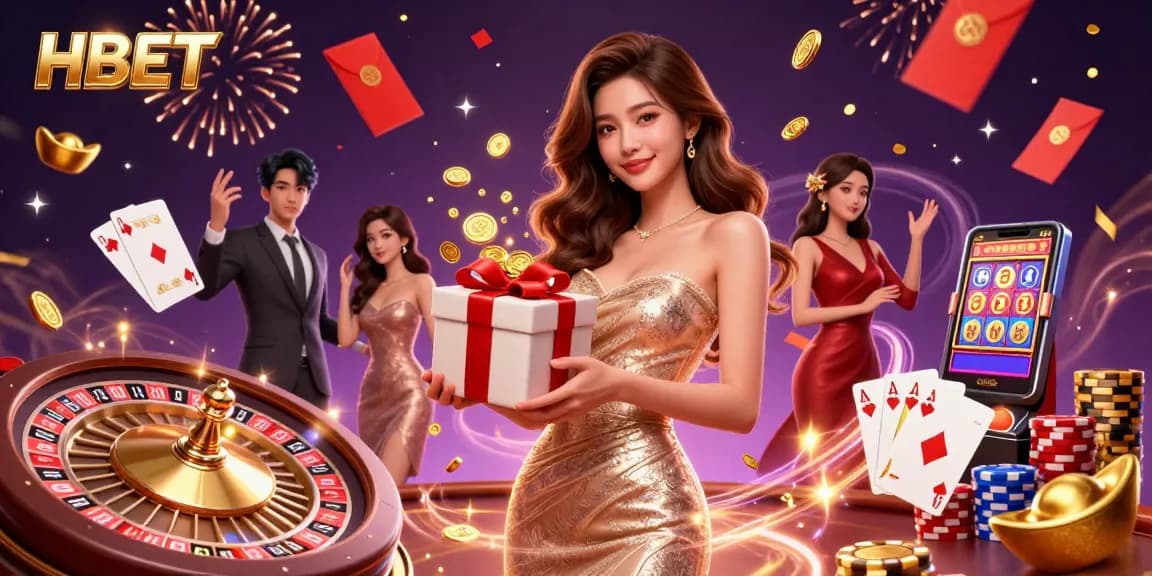 Spin the 3D roulette wheel and celebrate wins with HBET in this lively casino scene filled with festive elements.