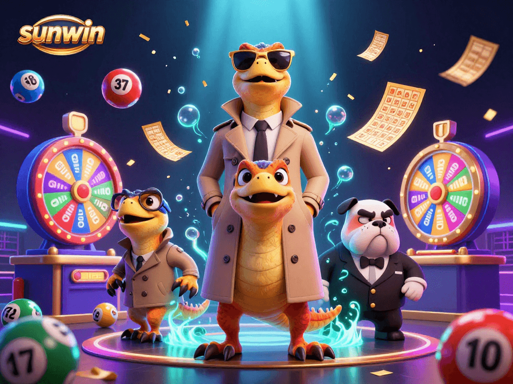 Engage with exciting sunwin lottery elements in a vibrant casino scene with raptors