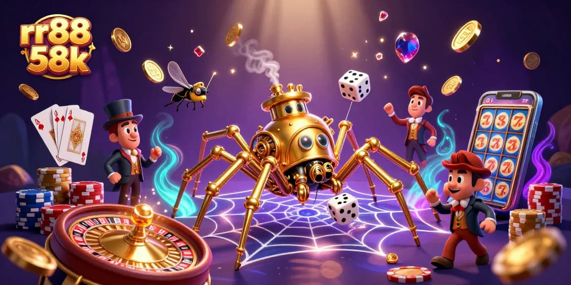 Engage with rr88 58k as a golden spider weaves winning strategies in a vivid casino.