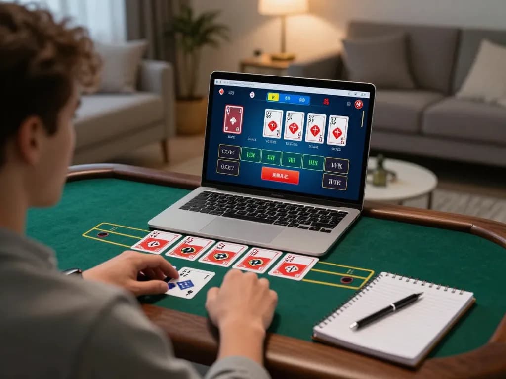 Player enjoying a live dealer blackjack game on va88, surrounded by strategy notes and warm ambiance.