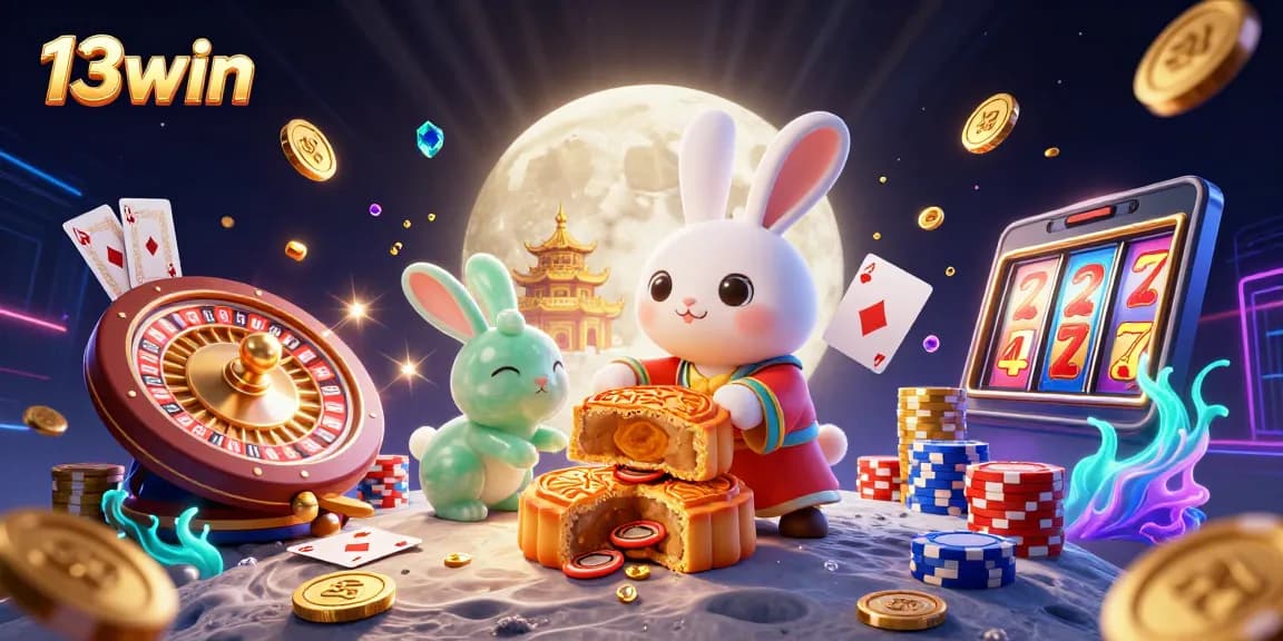 Experience thrilling gameplay with 13win's vibrant casino scene featuring moon rabbits and dynamic elements.