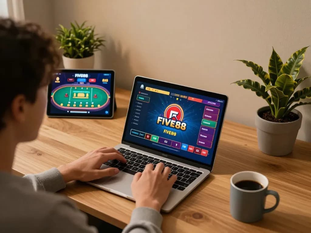 Engaged player enjoying online gaming experience on FIVE88 platform with vibrant graphics.