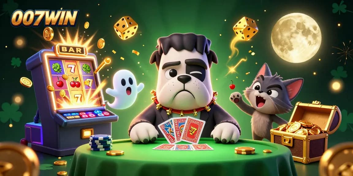 Experience thrilling card games with 007WIN's vibrant 3D casino illustration featuring captivating characters.