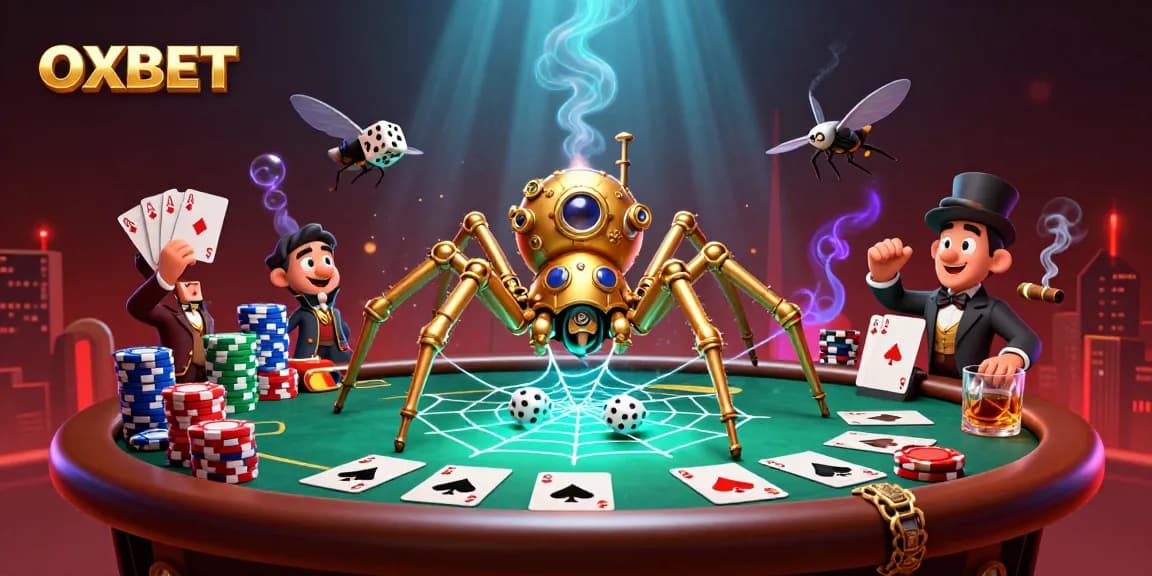 Experience thrilling casino action with OXBET in a vibrant 3D illustration of steampunk elements.