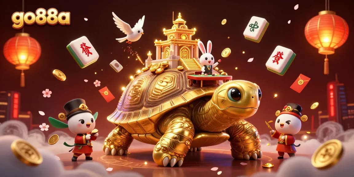 Experience the excitement of go88a with a vibrant casino scene featuring a golden tortoise and rabbit dealer.