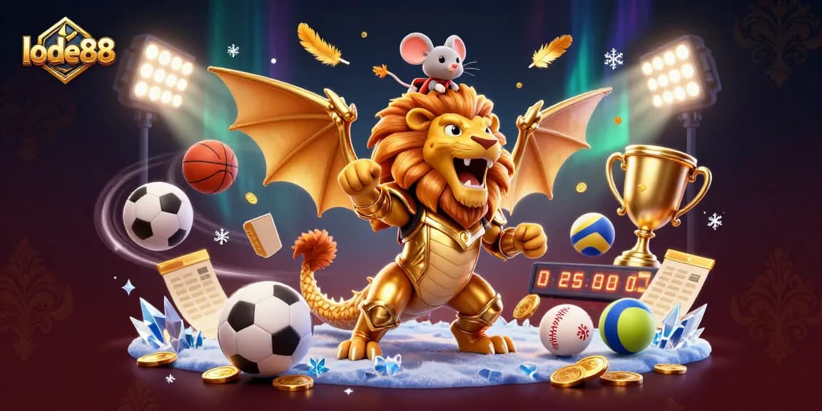 Experience thrilling wins at lode88 with an eye-catching 3D illustration showcasing dynamic gambling elements.