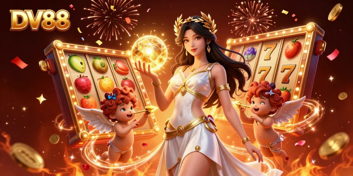 Engage in thrilling casino action with DV88, a vibrant illustration of slot game excitement.