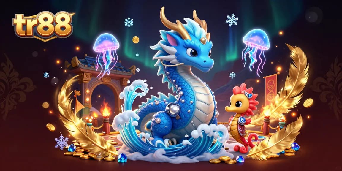 Experience thrilling gameplay with tr88 as a majestic dragon and seahorse knight battle in an epic setting.