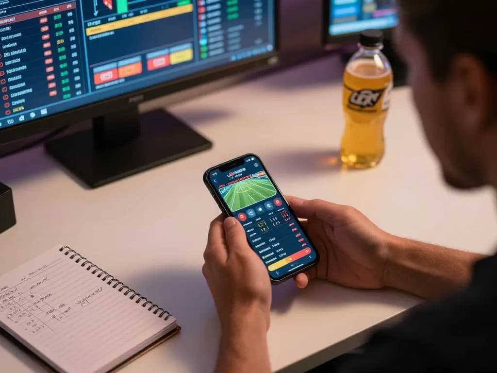 Engaging user with smartphone for live sports betting on FABET platform, showcasing dynamic betting action