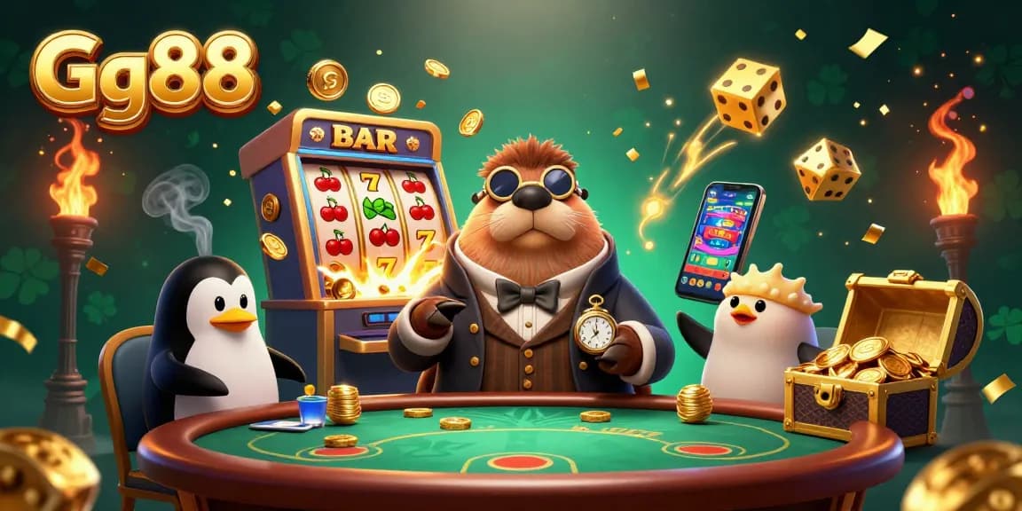 Experience Gg88's engaging underwater casino scene with a walrus, dealer penguin, and bonafide poker action.