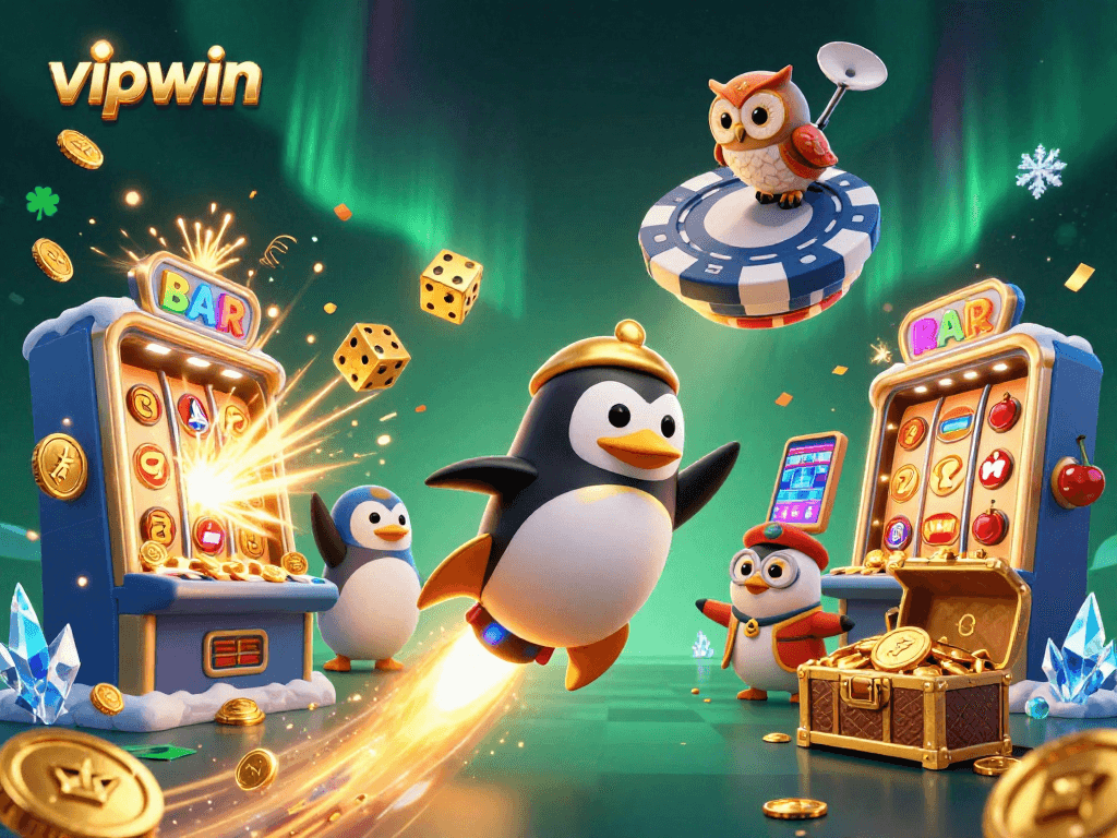 Experience thrilling gaming at vipwin with a vibrant 3D rocket penguin casino adventure!