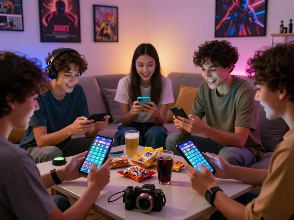 Friends engaging in lô đề online gaming in a cozy room, showcasing excitement and social interaction.
