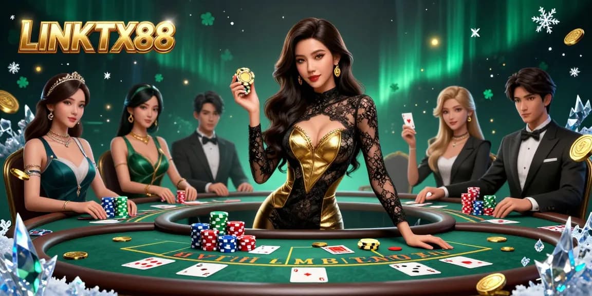Win big at LINK TX88, showcasing vibrant casino atmosphere with luxurious gaming and high-stakes excitement.