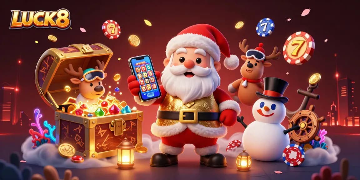 Experience the thrilling jackpot action at LUCK8 with festive characters in a vibrant casino setting.