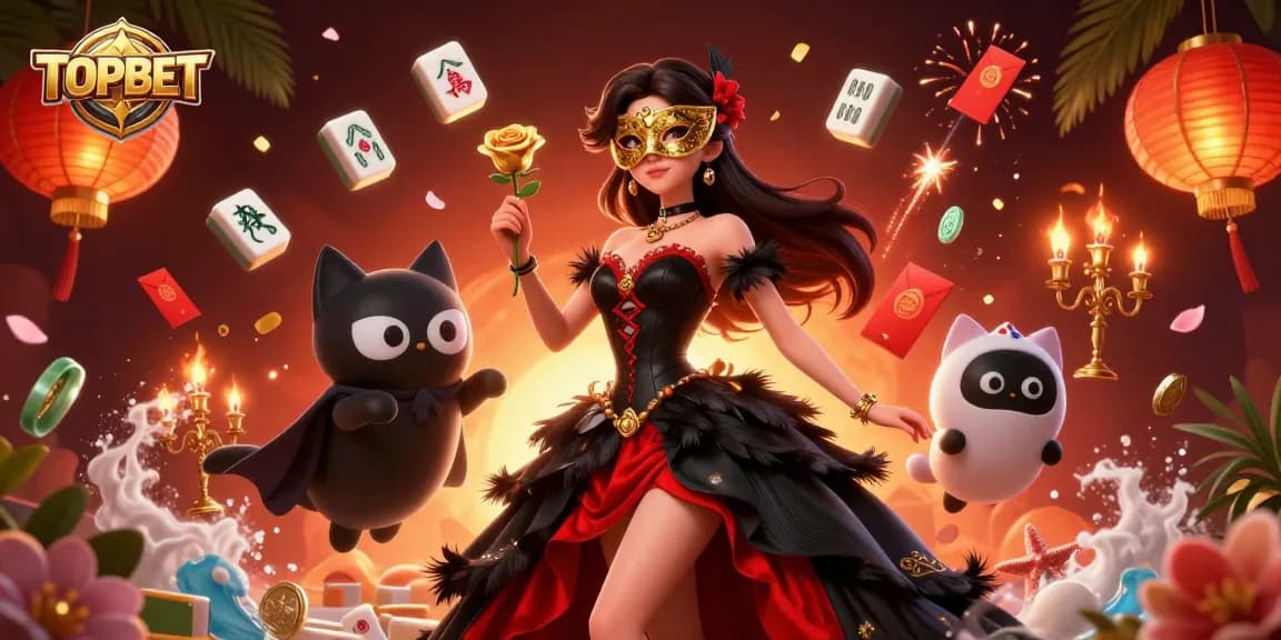 Experience the thrill of betting at TOPBET with this dynamic casino illustration featuring glamorous characters and vibrant details.