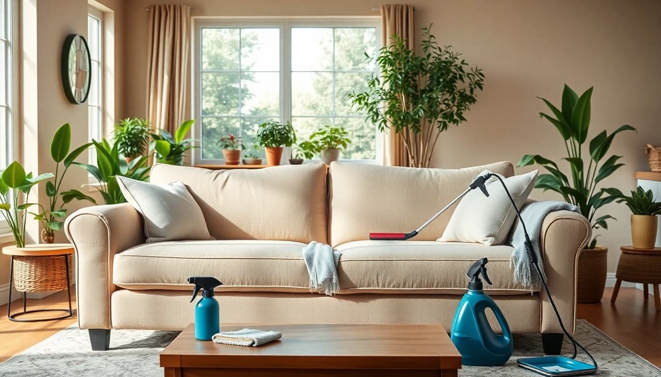 Upholstery cleaning in Glasgow, showcasing meticulous service in a bright living room.
