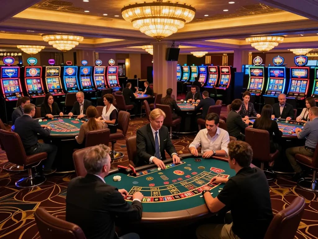 Engaged players enjoy strategic bets at 777x casino tables with vibrant ambiance and luxury decor.