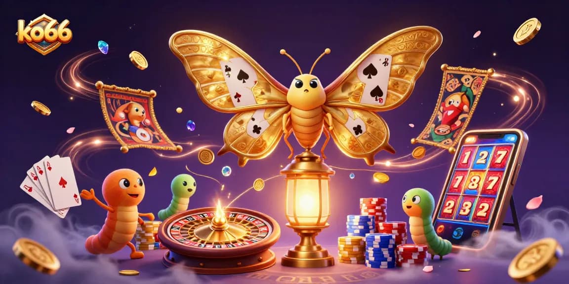 Spin and win with ko66 as the vibrant scene captures an atlas moth, casino elements, and magical energy.