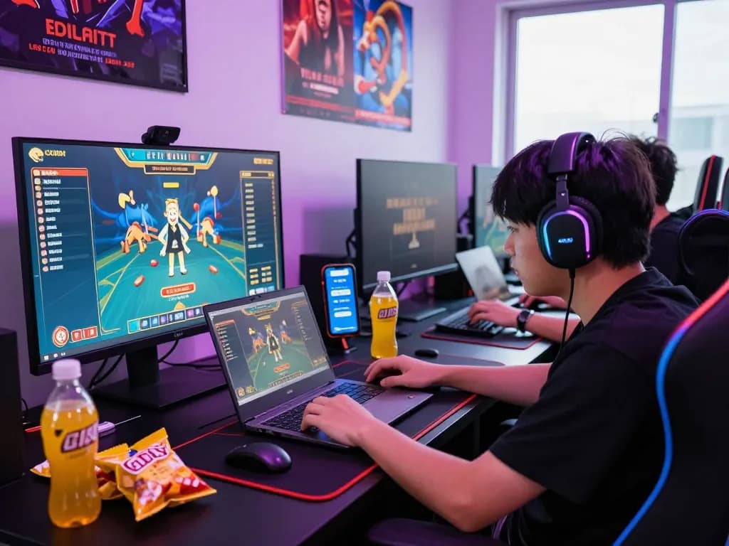 Engaging scene of a player enjoying tài xỉu online game, showcasing excitement and modern gaming setup.