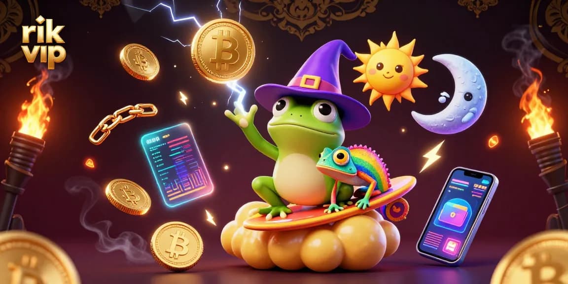 Experience the excitement of rik vip with vibrant 3D characters surrounded by golden coins and cryptocurrency elements.