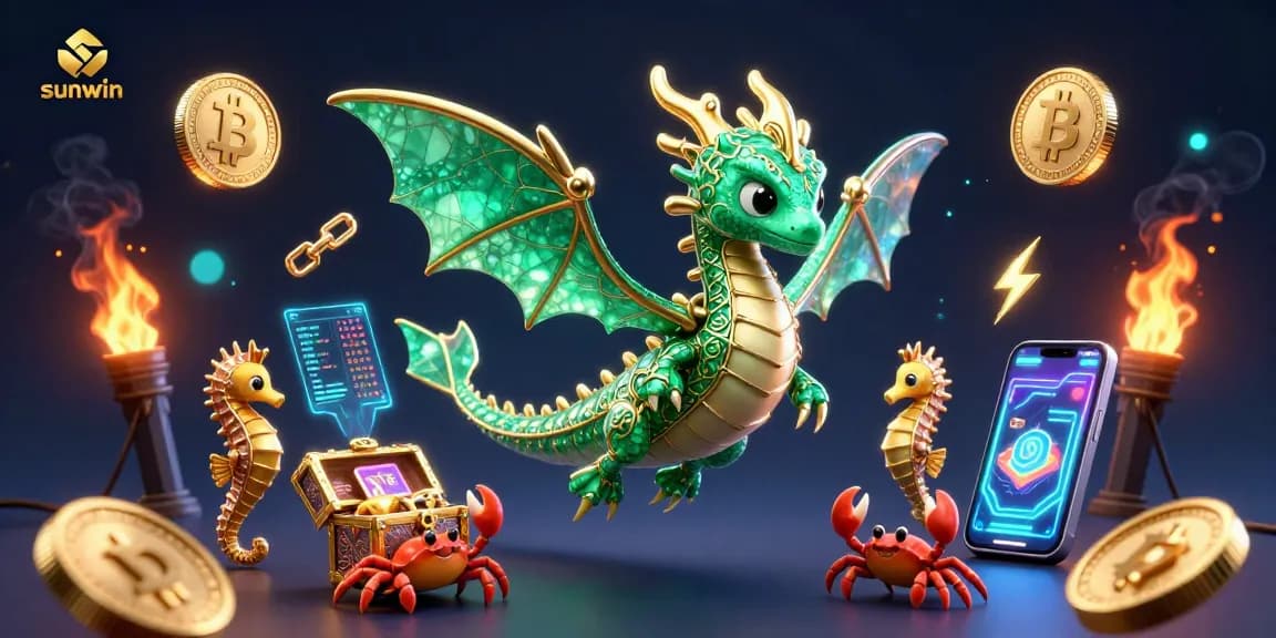 Experience the thrill of gaming with sunwin’s vibrant casino world illustrated through a majestic sea dragon and treasures.