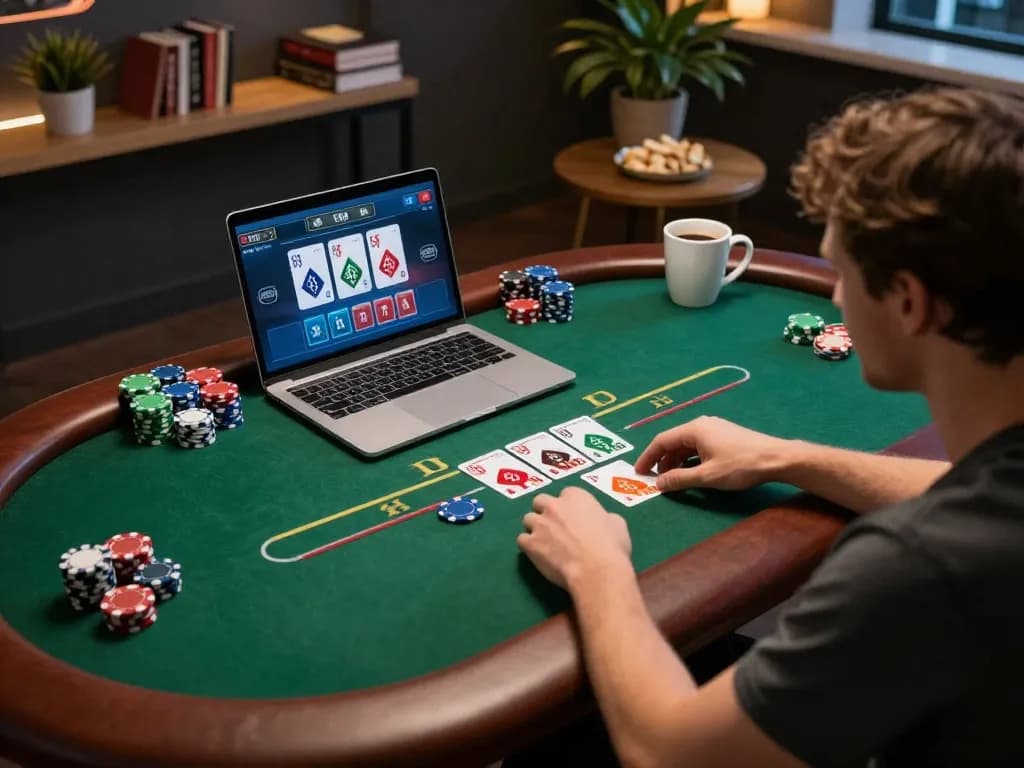 Player engaging in live dealer poker on 23win's platform, showcasing thrilling gameplay.