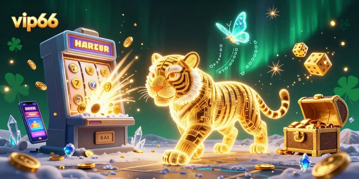 Experience the excitement of vip66 with our neon-wireframe tiger amid a vibrant jackpot scene, showcasing thrilling casino elements.