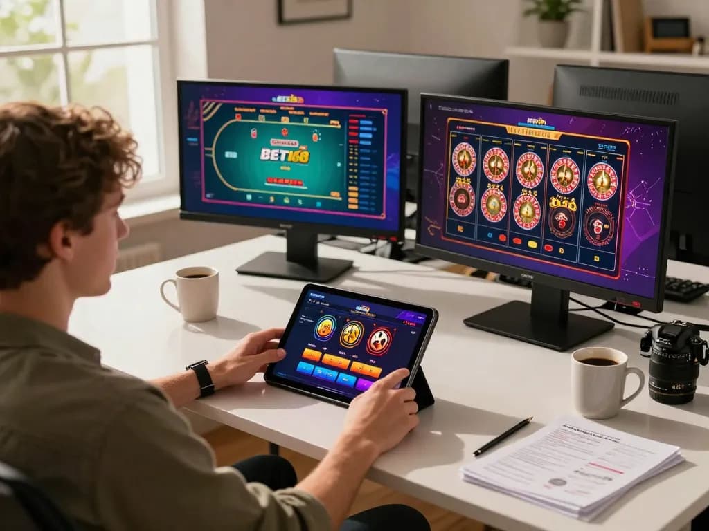 Experience thrilling gameplay at BET168 online casino from your cozy workspace