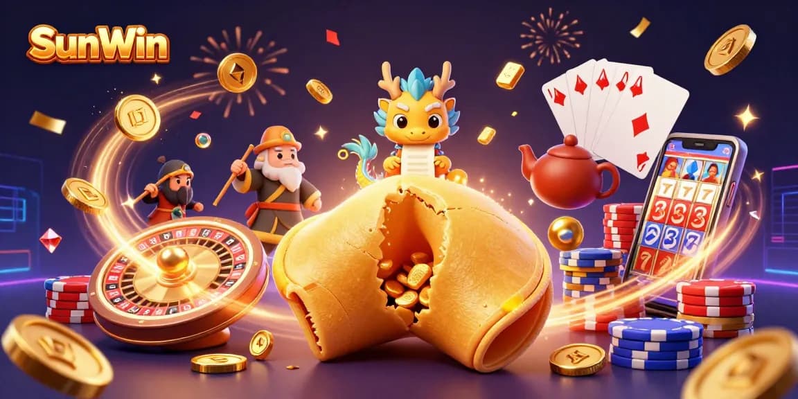 Experience the excitement of winning at SunWin with dynamic gaming scenes and vibrant illustrations.