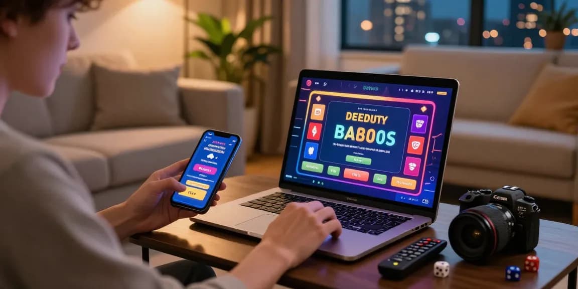 Engaged player at credit card casinos using a laptop, holding a credit card and smartphone in a cozy home environment.