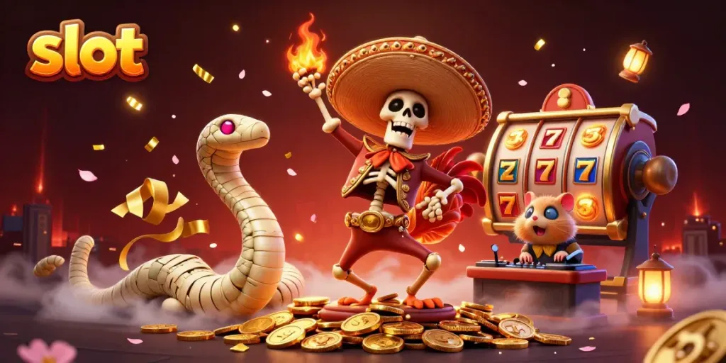 Slot yang memukau dengan karakter meriah dan jackpot yang bersinar, menciptakan suasana kasino yang mendebarkan.