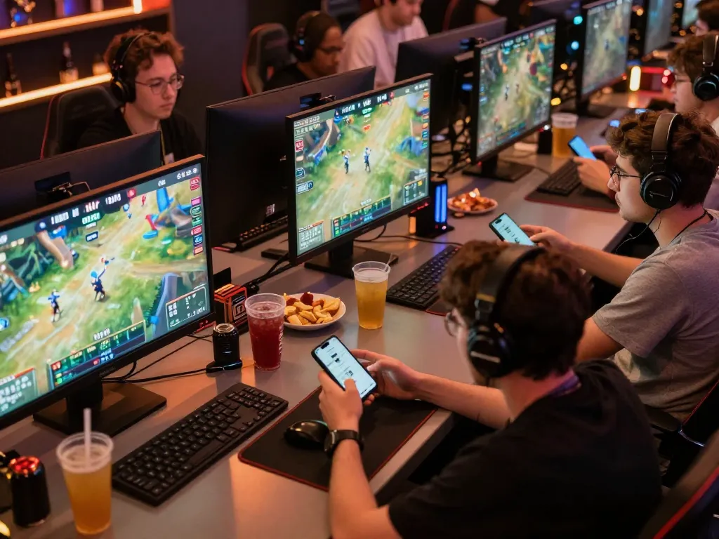 TR88 esports betting enthusiasts placing live bets while watching matches in a vibrant setting
