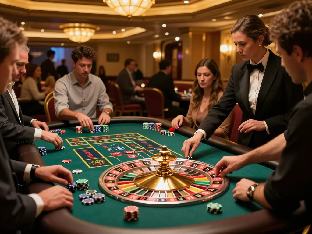Kwin players engaged in a thrilling roulette game, strategizing bets in a vibrant casino atmosphere.