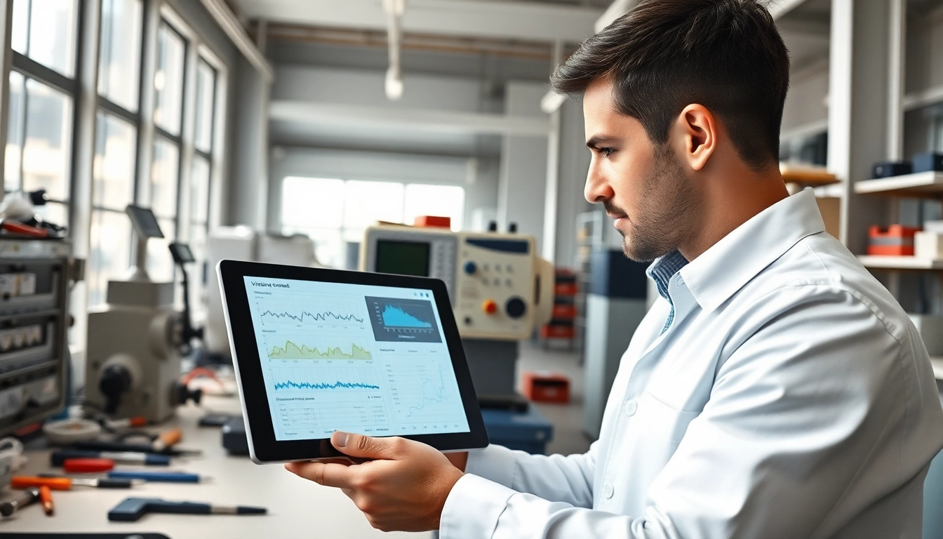 Vibration control analysis in a high-tech lab showcasing data and equipment.