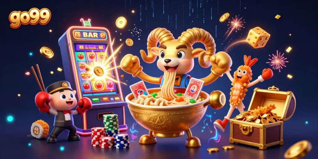Experience big wins with the go99 gaming illustration featuring exciting casino game elements.