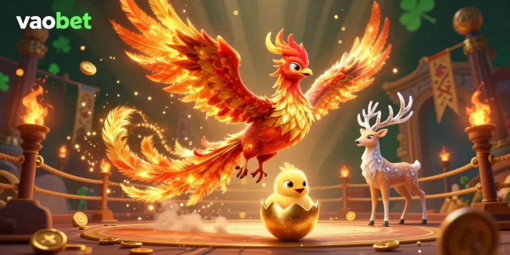 Experience the thrilling essence of vaobet with a vibrant phoenix hatching scene that captures the excitement of live casino gaming.