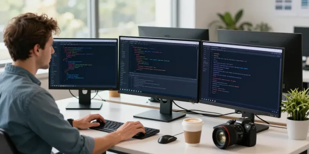 Developer coding on instant indexing solutions in a modern workspace