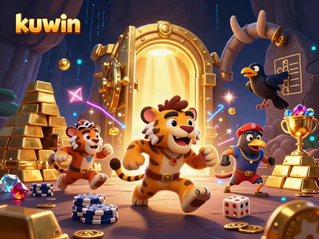 Kuwin's exciting prehistoric casino scene featuring a caveman and sabertooth duo amidst gold bars and epic game elements