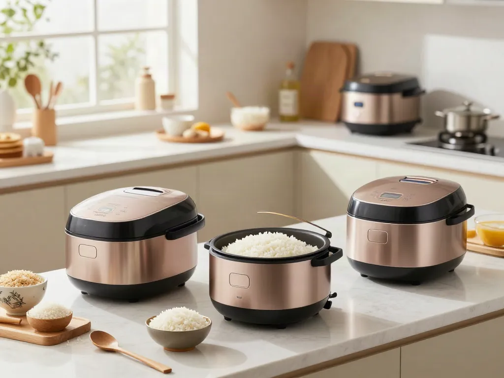 Explore Rice Cooker Price in Bangladesh with featured models in a cozy kitchen environment.