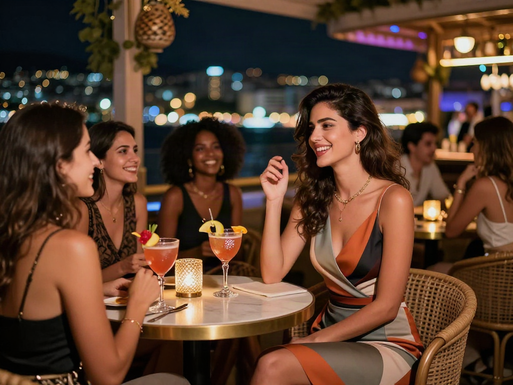 Antalya Escort nightlife scene showcasing an elegant woman enjoying vibrant urban ambiance.