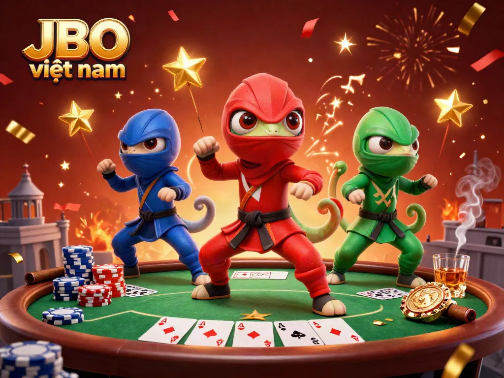 Engage in thrilling poker battles at JBO việt nam with dynamic chameleon ninjas in action.