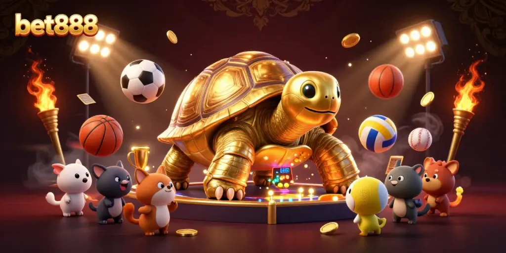Experience bet888 with thrilling gaming elements in this vibrant casino illustration.