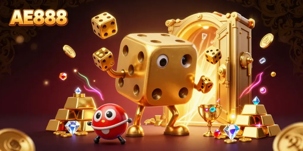 Engage with AE888's thrilling games through dynamic visual elements and vibrant 3D design.