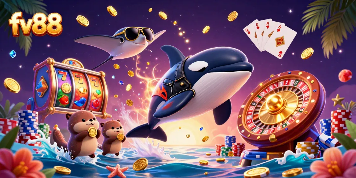 Experience thrilling wins at fv88 with vibrant sea creatures in a dynamic casino scene.