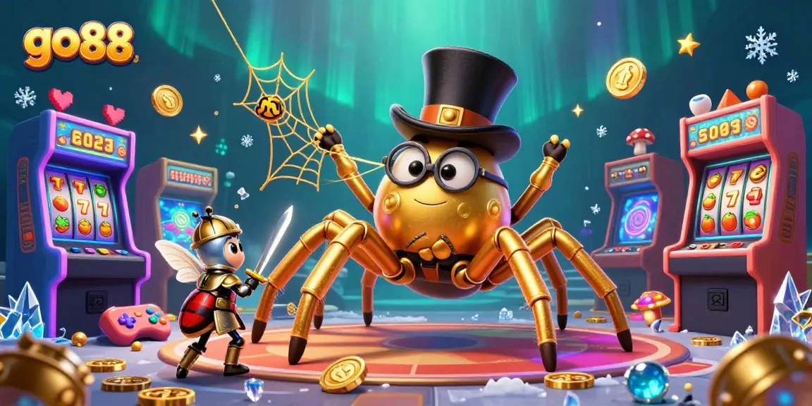 Experience the thrilling world of go 88 with giant cartoon characters in a vibrant casino setting.